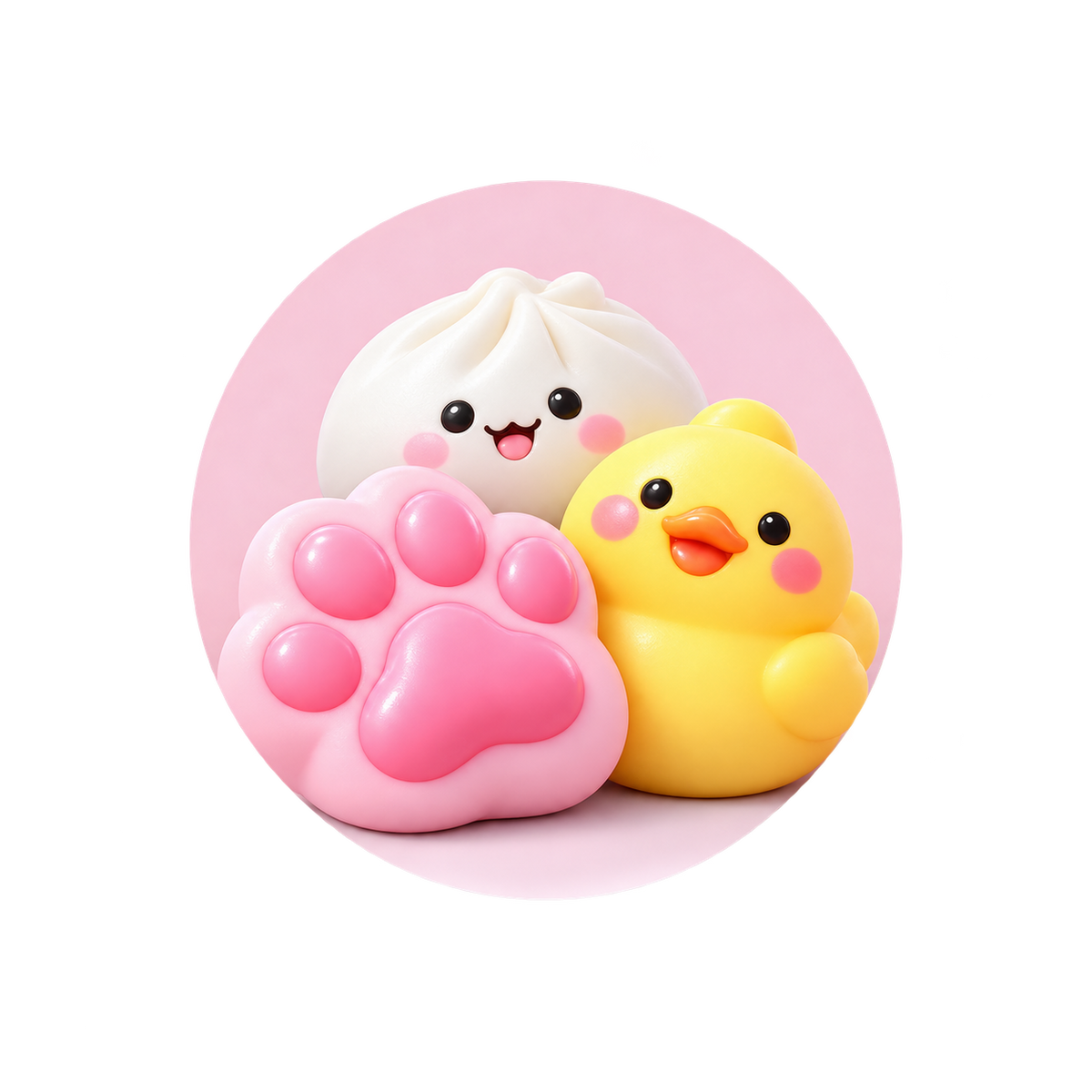 Jumbo squishy toys in a pastel pink circle