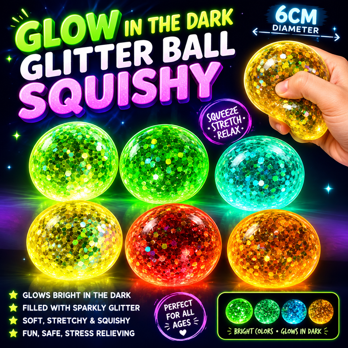 Maltose Glow In  Drak Glitter Ball