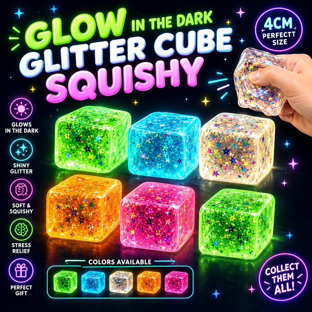 Maltose Glow In Dark Glitter Cube