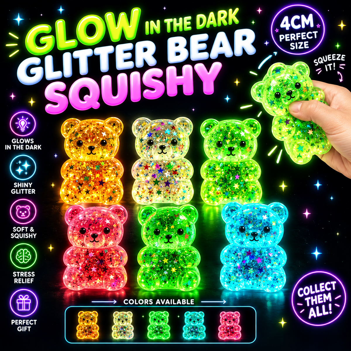 Maltose Glow In Dark Glitter Bear