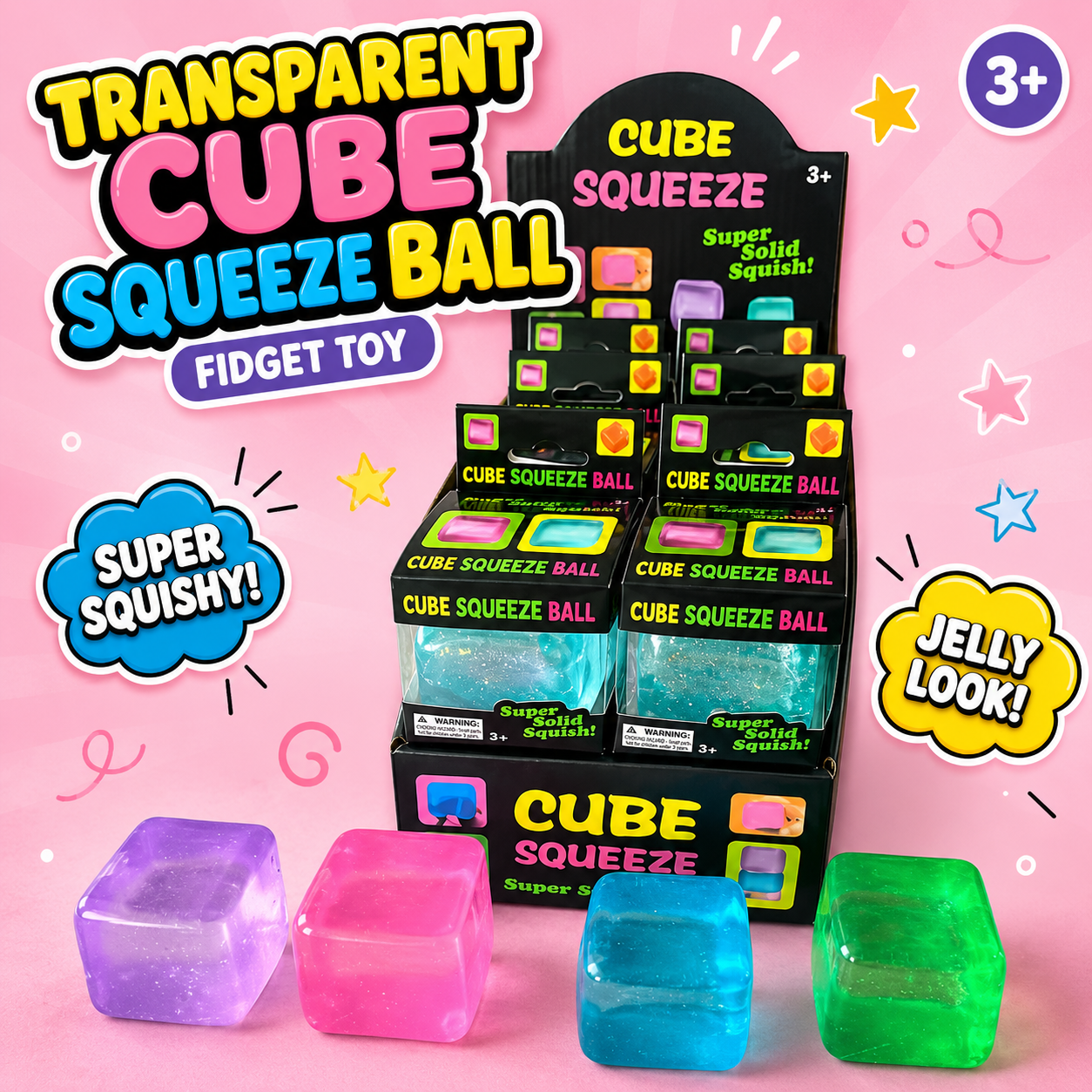 Transparent Cube Squeeze Ball