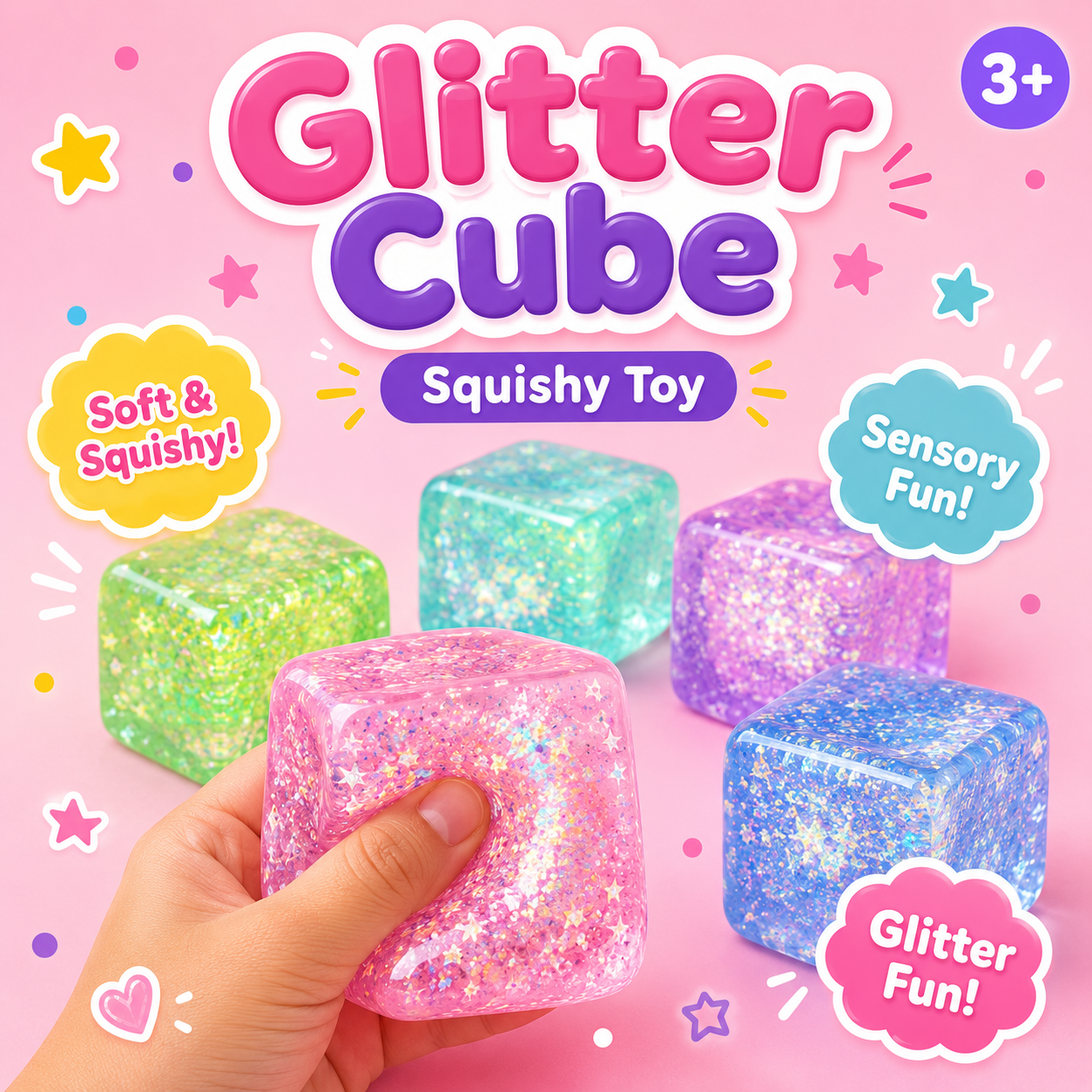 Glitter Cube Squishy Toy